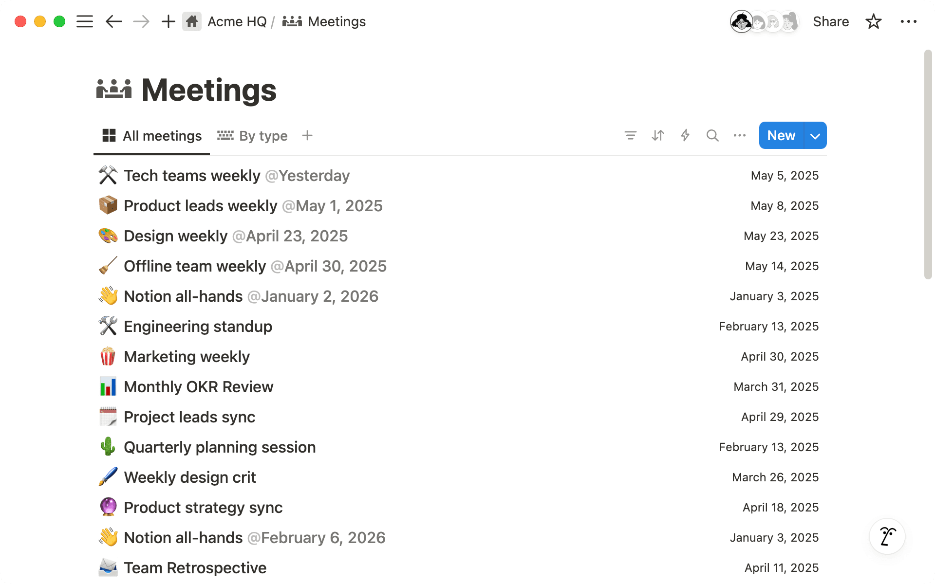 Set up a meeting notes database to organise your meetings and make them easy to find – all in one place within your workspace.