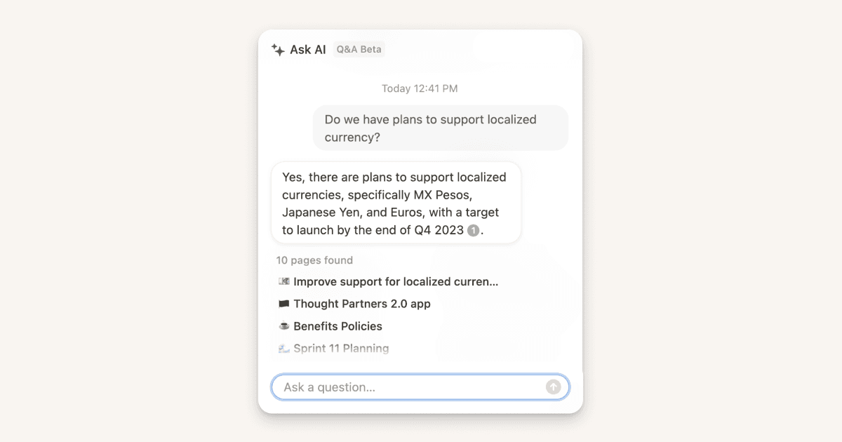 Obtenez des réponses à vos questions grâce à Notion Q&A