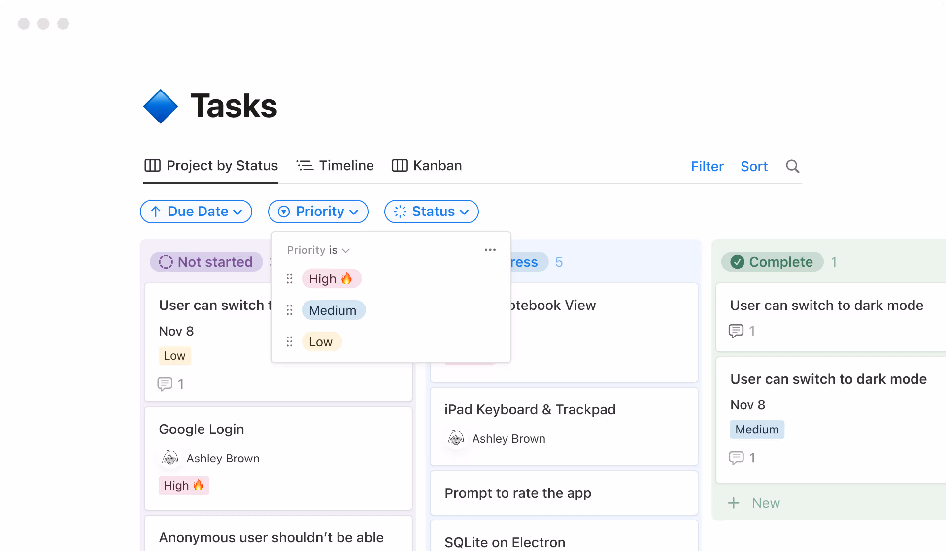 Vue Kanban filtrée