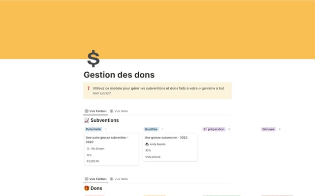 Gestion des dons