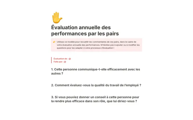 Évaluation annuelle des performances par les pairs