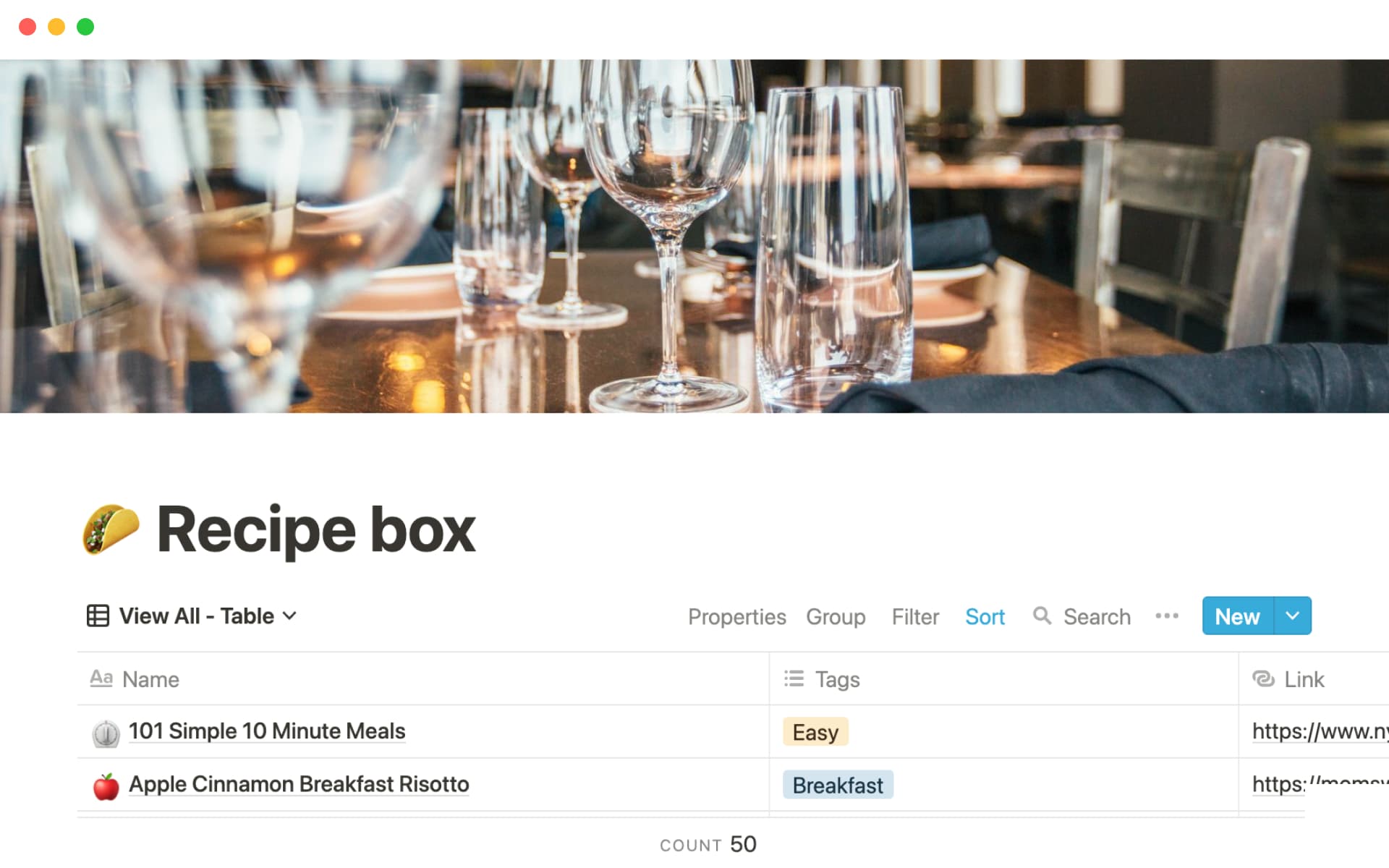 Aperçu du modèle de Recipe box