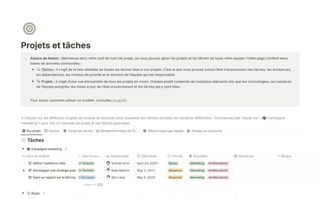 Projets et tâches