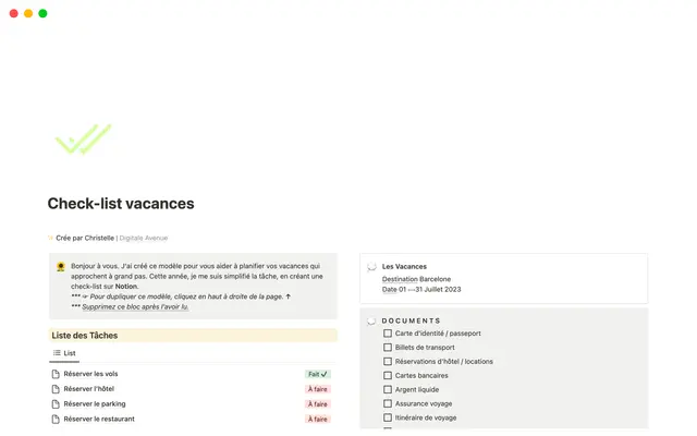 Check-list vacances