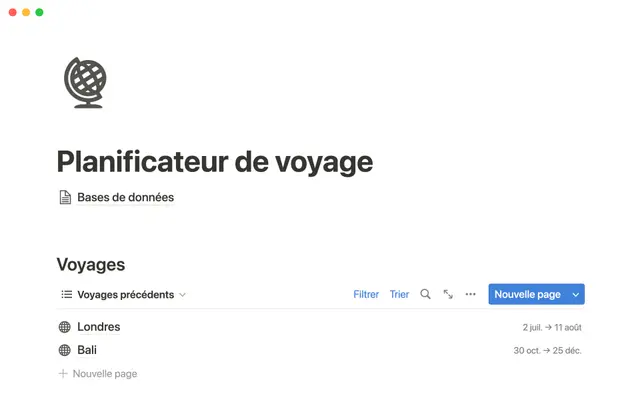 Planificateur de voyage